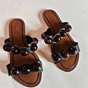 Arezzo TigerEye Beaded Leather Slide Sandals Size 36/38 (US 6.5-7.5)